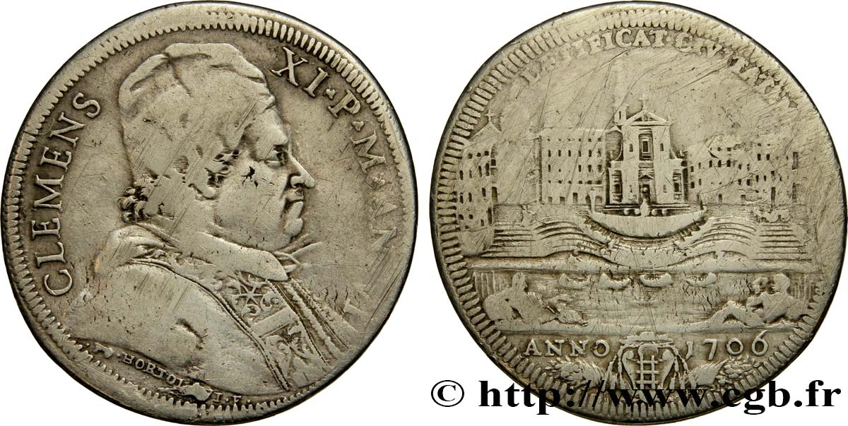 VATICANO Y ESTADOS PONTIFICIOS 1/2 Piastre Clément XI 1706 Rome BC 