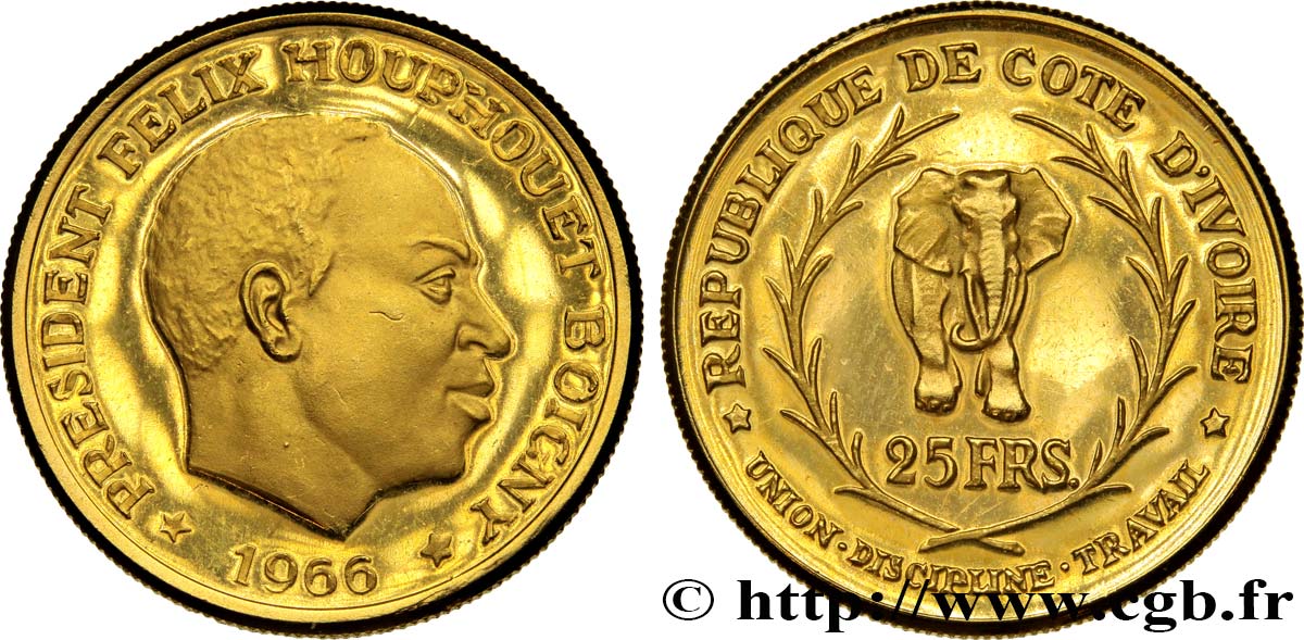 IVORY COAST 25 Francs Félix Houphouet Boigny Proof 1966  MS 