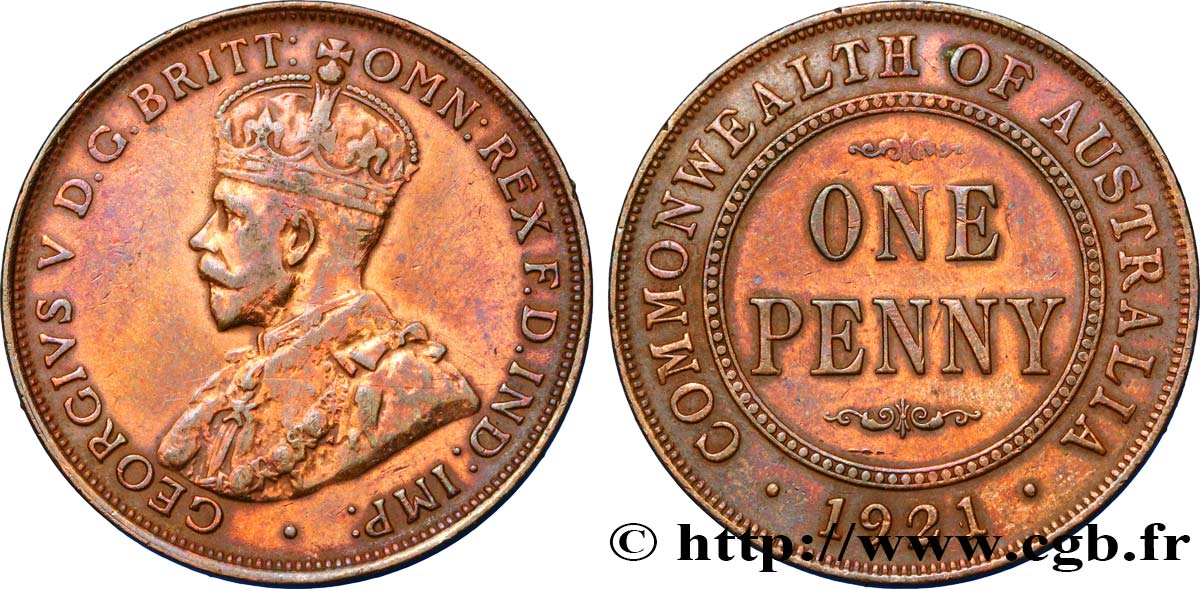 AUSTRALIE 1 Penny Georges V 1921 Melbourne & Sydney TTB 