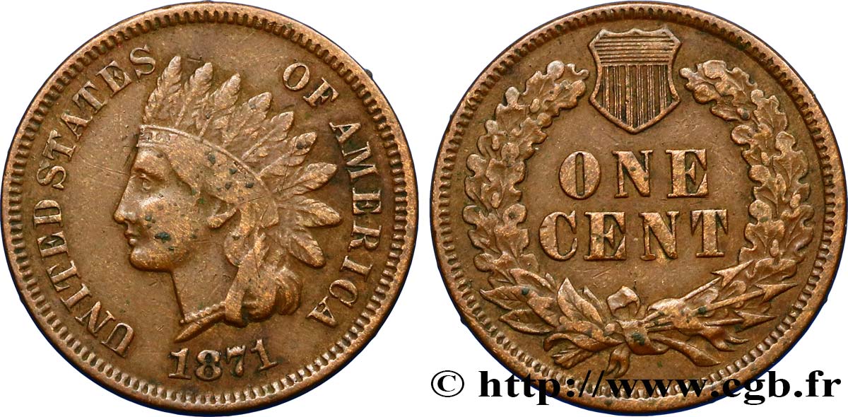 ESTADOS UNIDOS DE AMÉRICA 1 Cent tête d’indien, 3e type 1871 Philadelphie BC+ 