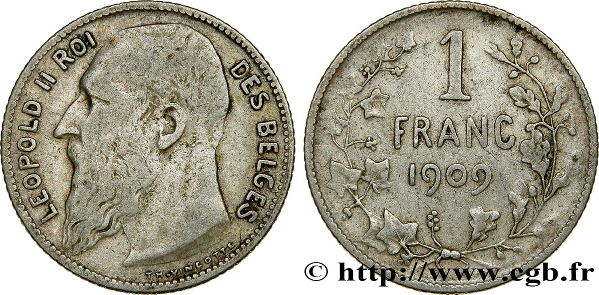 BELGIQUE 1 Franc Léopold II légende française 1909  TB+ 
