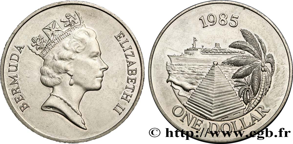 BERMUDES 1 Dollar navire de croisière 1985  SUP 