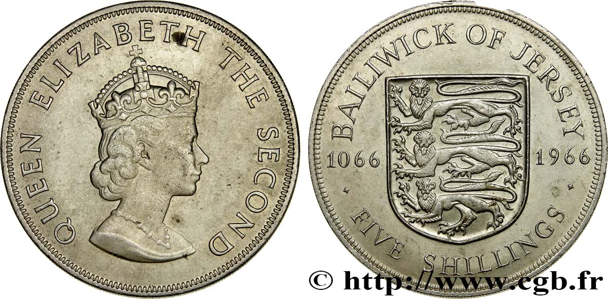JERSEY 5 Shillings 900e anniversaire de la Bataille d’Hastings 1966  SUP 