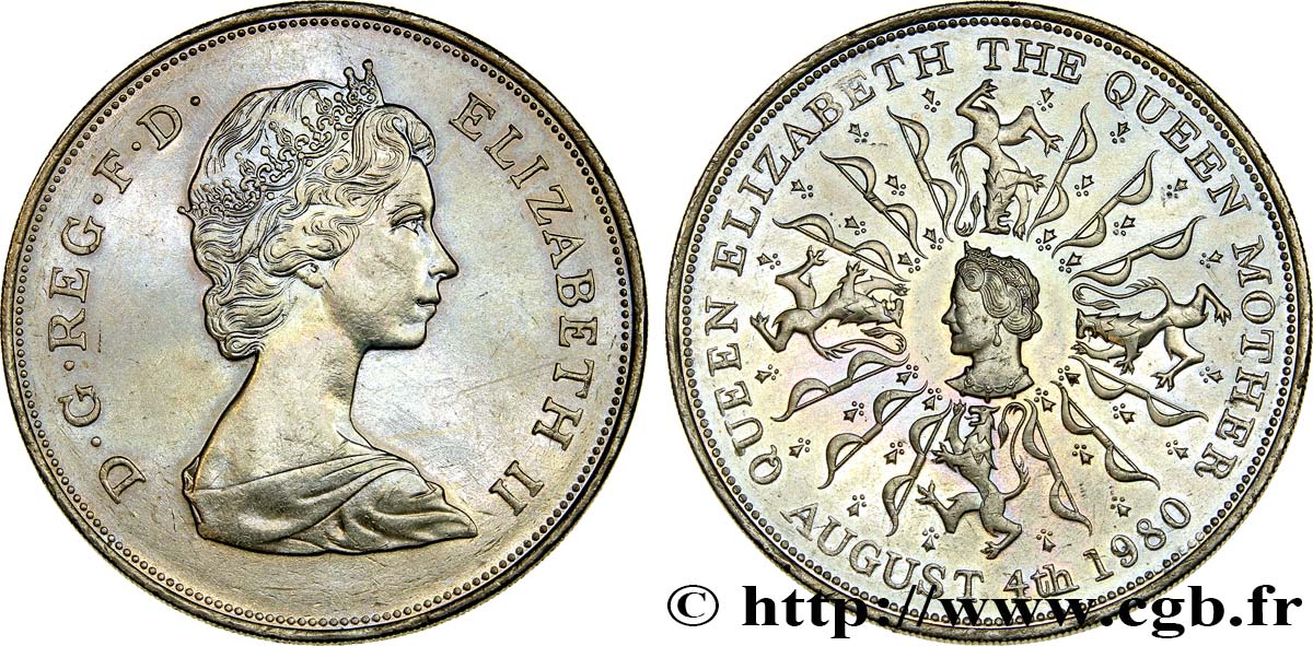 ROYAUME-UNI 25 New Pence (1 Crown) 80e anniversaire de la reine mère 1980  SUP 