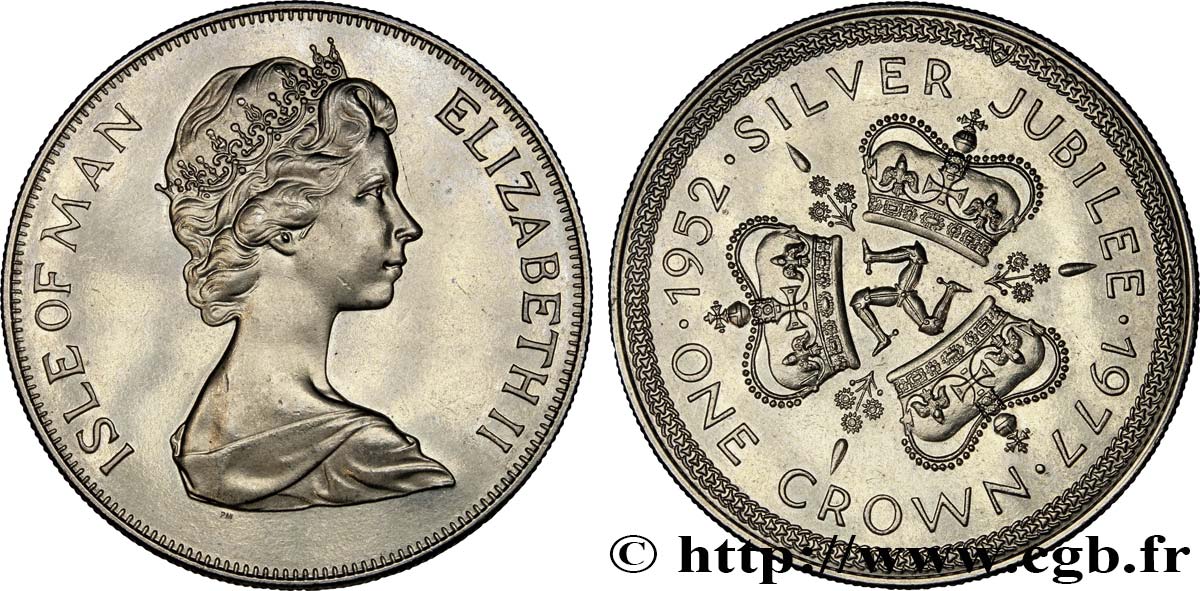 ISLA DE MAN 1 Crown Elisabeth II, jubilé d’argent 1977  EBC 