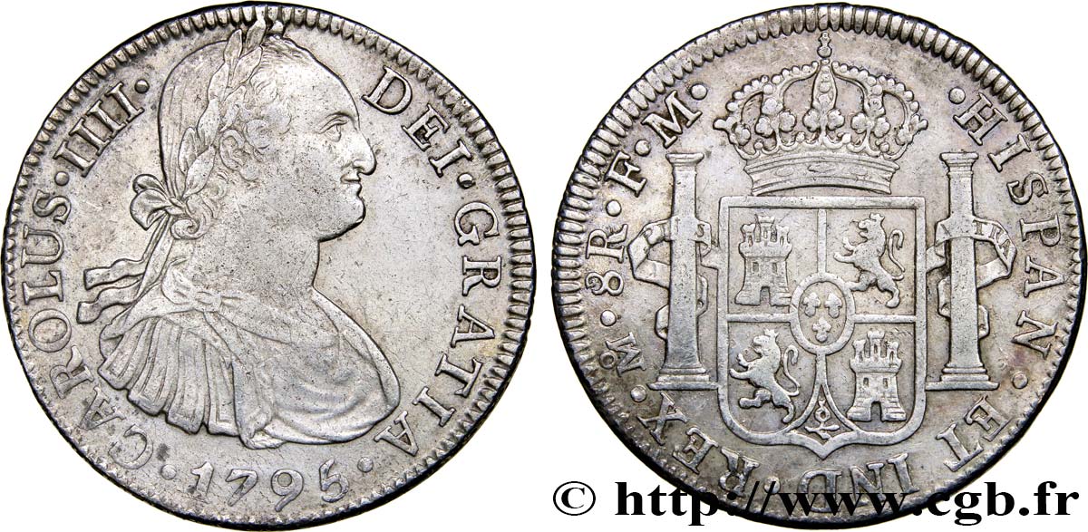 MEXIQUE 8 Reales Charles IV d’Espagne 1795 Mexico TTB 