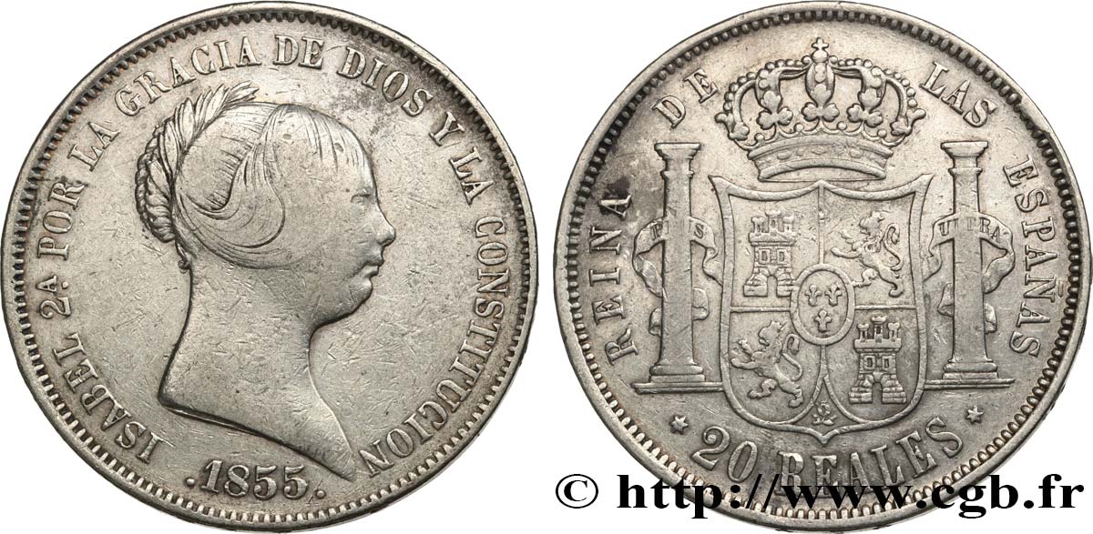 SPAIN 20 Reales Isabelle II 1855 Madrid VF 