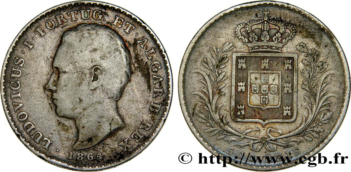 PORTUGAL 500 Reis Louis Ier 1864  TB+ 