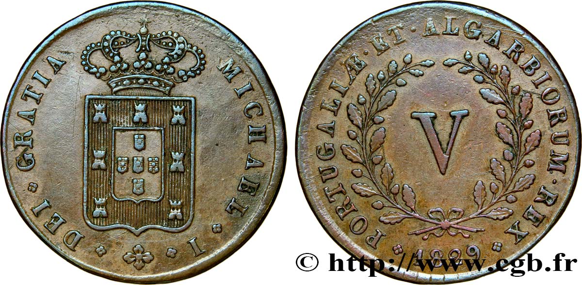 PORTUGAL 5 Réis Miguel Ier 1829  MBC+ 
