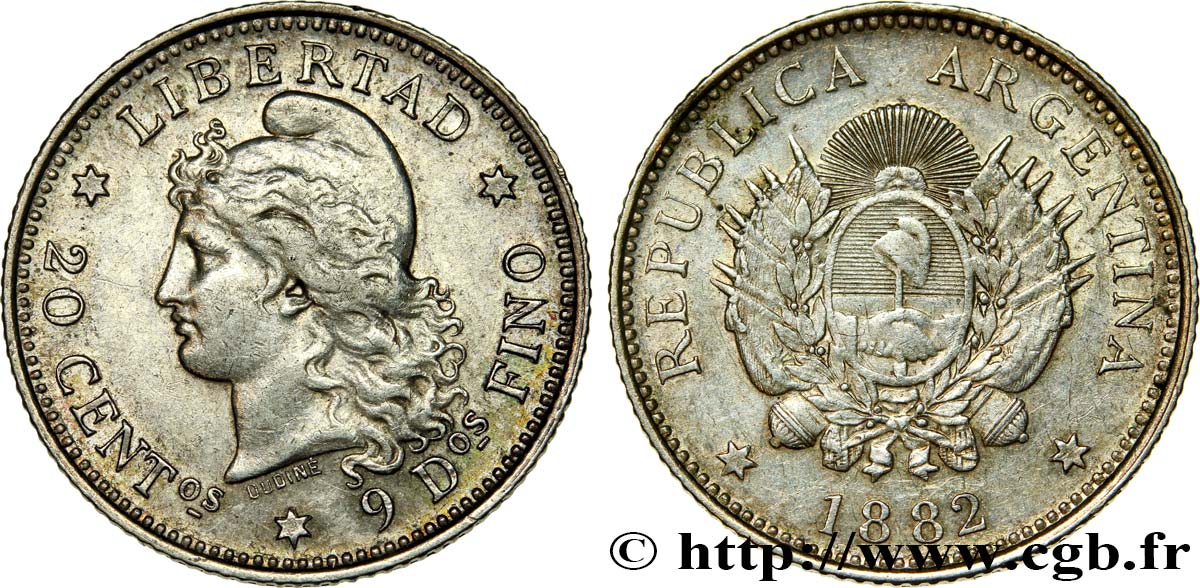 ARGENTINE 20 Centavos 1882  TTB+ 