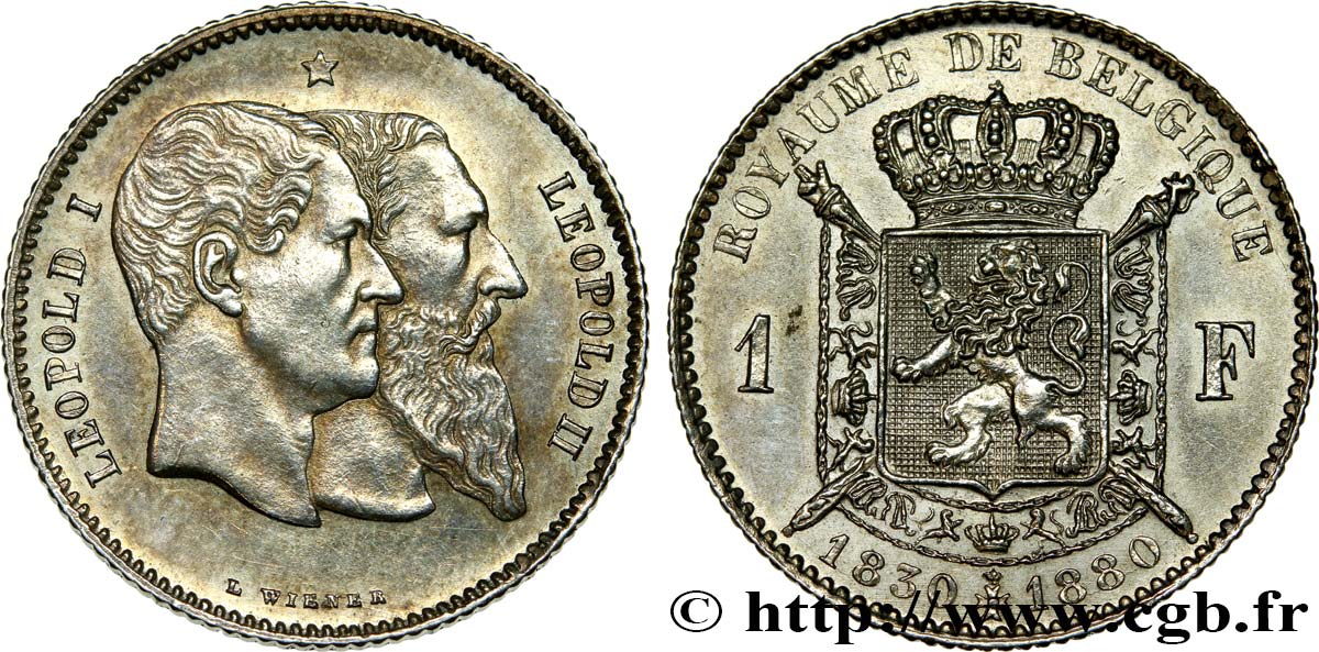 BÉLGICA 1 Franc 50e anniversaire de l’indépendance 1880  MBC+/EBC 