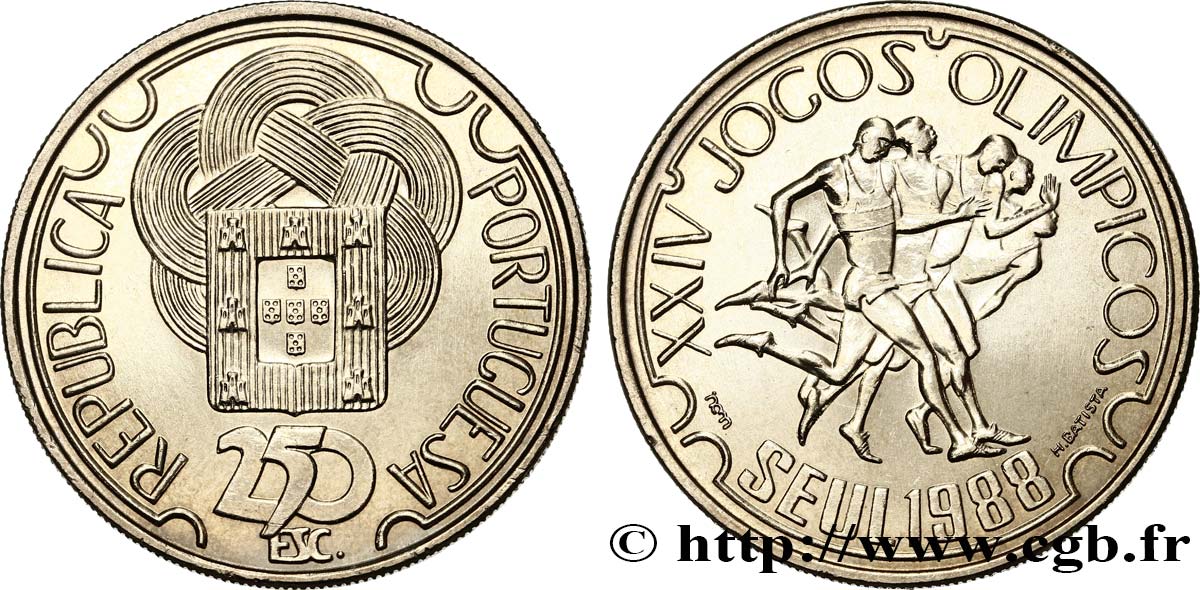 PORTUGAL 250 Escudos J.O de Séoul, coureurs 1988  SPL 