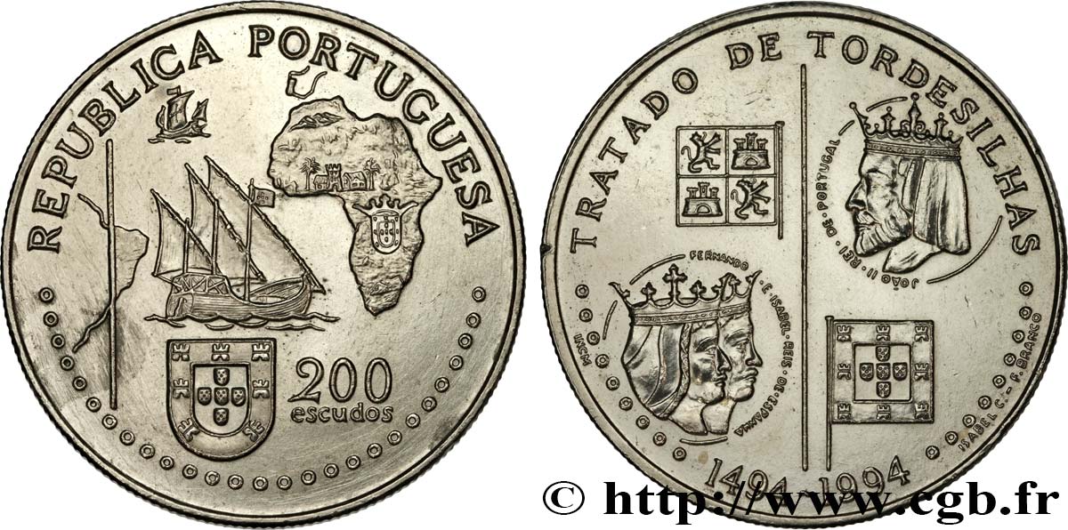 PORTOGALLO 200 Escudos Traité de Tordesillas en 1494 1994  SPL 