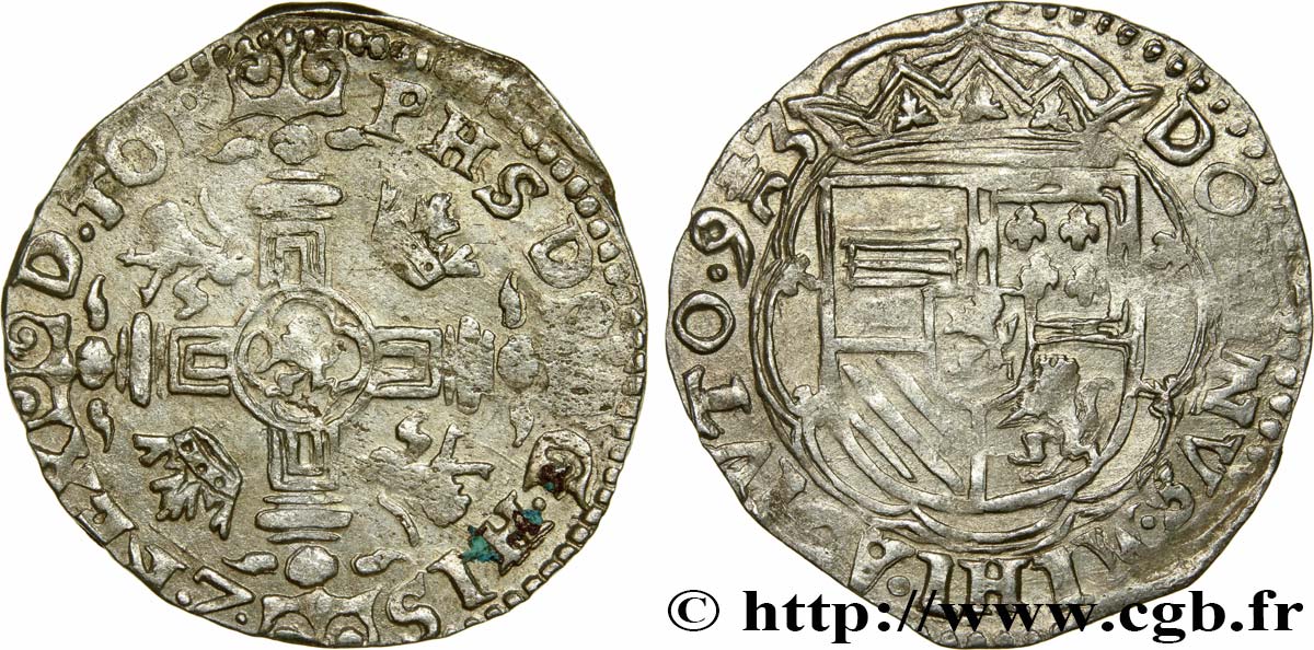 PAYSBAS ESPAGNOLS TOURNAI PHILIPPE II D'ESPAGNE Double patard 1593