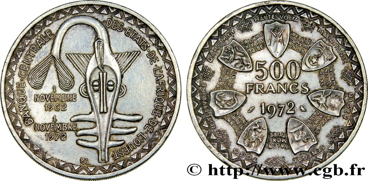 STATI DI L  AFRICA DE L  OVEST 500 Francs BCEAO 1972 Paris SPL 