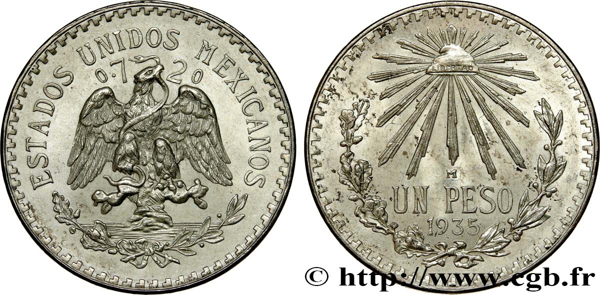 MEXICO 1 Peso 1935 Mexico AU 