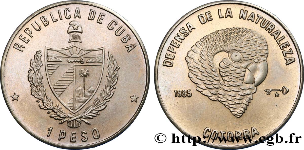 KUBA 1 Peso “défense de la nature : emblème / Amazone de Cuba (perroquet) 1985  fST 