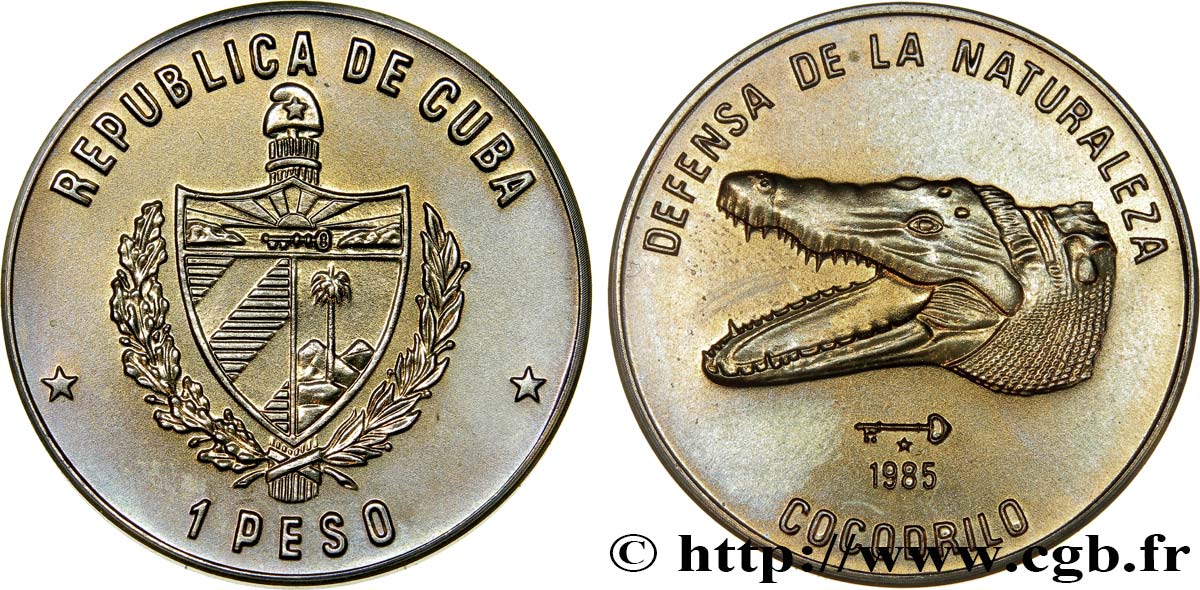 CUBA 1 Peso “défense de la nature : emblème / crocodile 1985  SC 