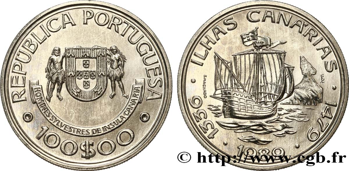 PORTUGAL 100 Escudos découverte des îles Canaries 1989  MS 