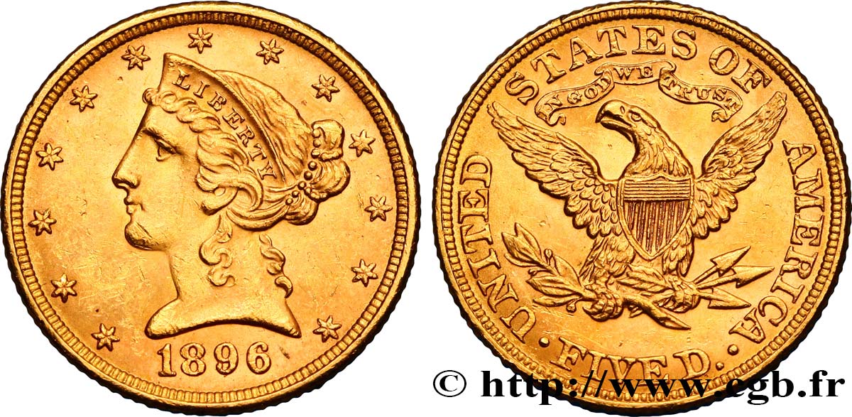 VEREINIGTE STAATEN VON AMERIKA 5 Dollars  Liberty  1896 Philadelphie VZ 