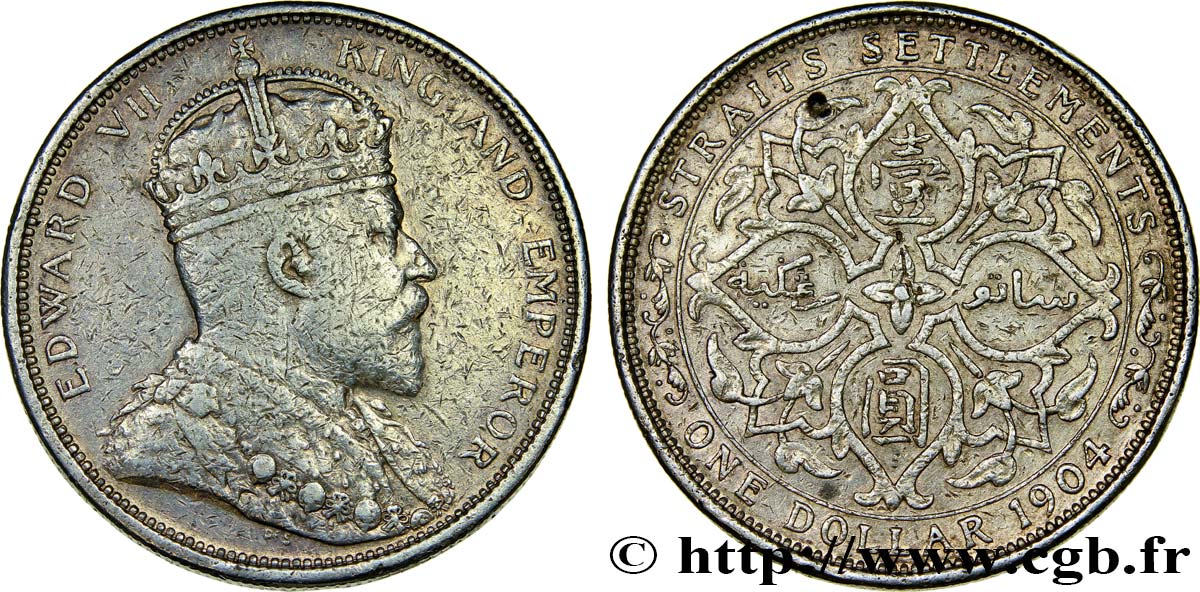 MALAYSIA - STRAITS SETTLEMENTS 1 Dollar Edouard VII 1904 Bombay fSS 