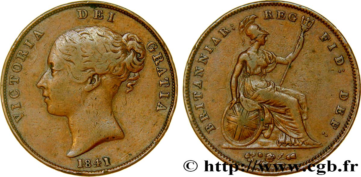 VEREINIGTEN KÖNIGREICH 1 Penny Victoria “tête jeune” 1841  fSS 