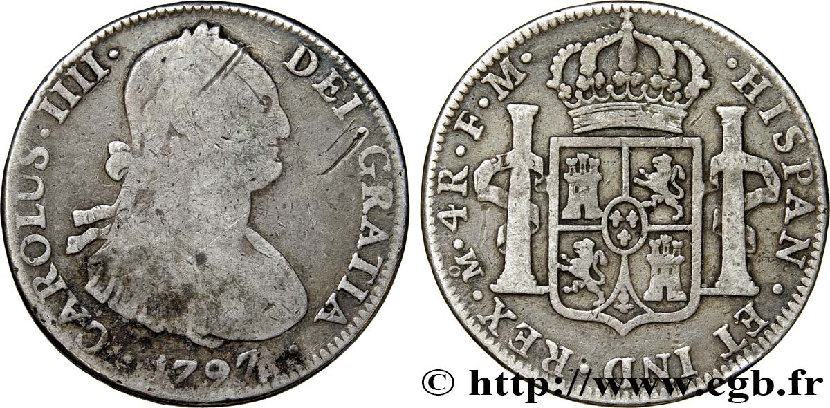 MEXICO 4 Reales Charles IV 1797 Mexico VF 