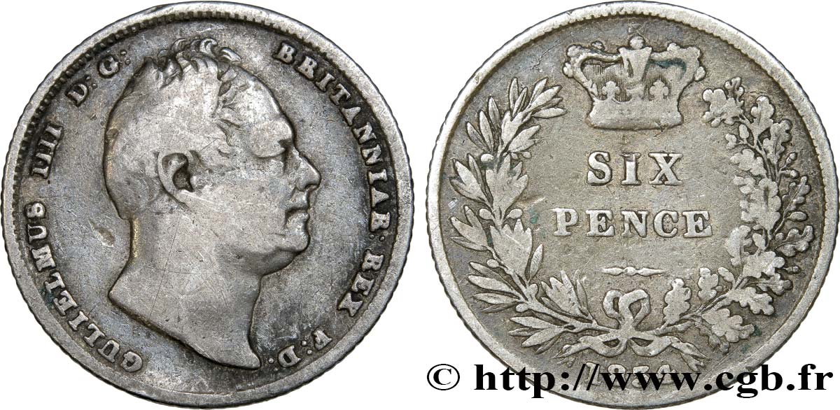 VEREINIGTEN KÖNIGREICH 6 Pence Guillaume IV 1834  fSS 