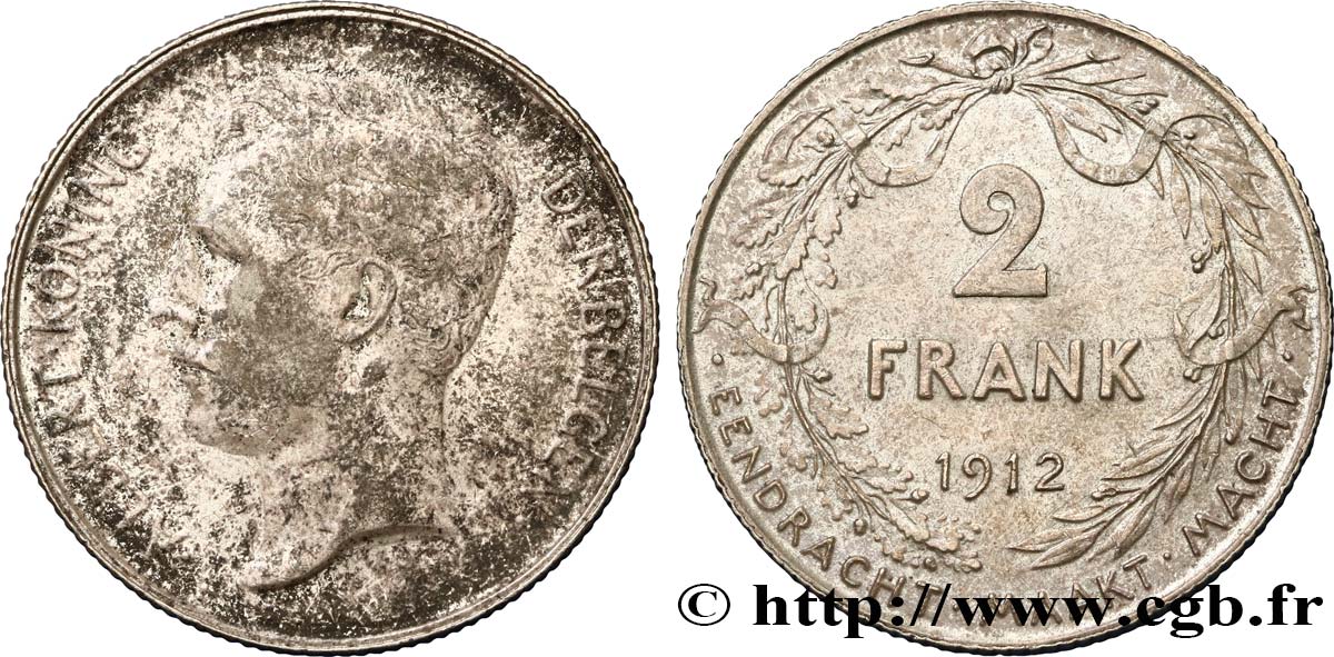 BELGIQUE 2 Francs Albert Ier légende flamande 1912  SUP/SPL 