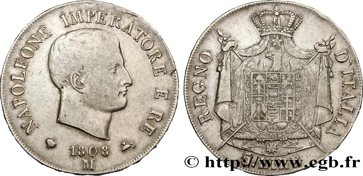 ITALIEN - Königreich Italien - NAPOLÉON I. 5 Lire 1808 Milan fSS 