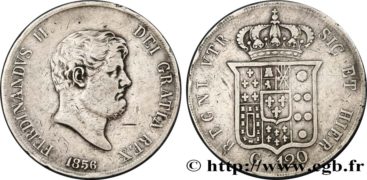 ITALIA - REGNO DELLE DUE SICILIE 120 Grana Ferdinand II, roi de Naples et Sicile 1856 Naples MB 