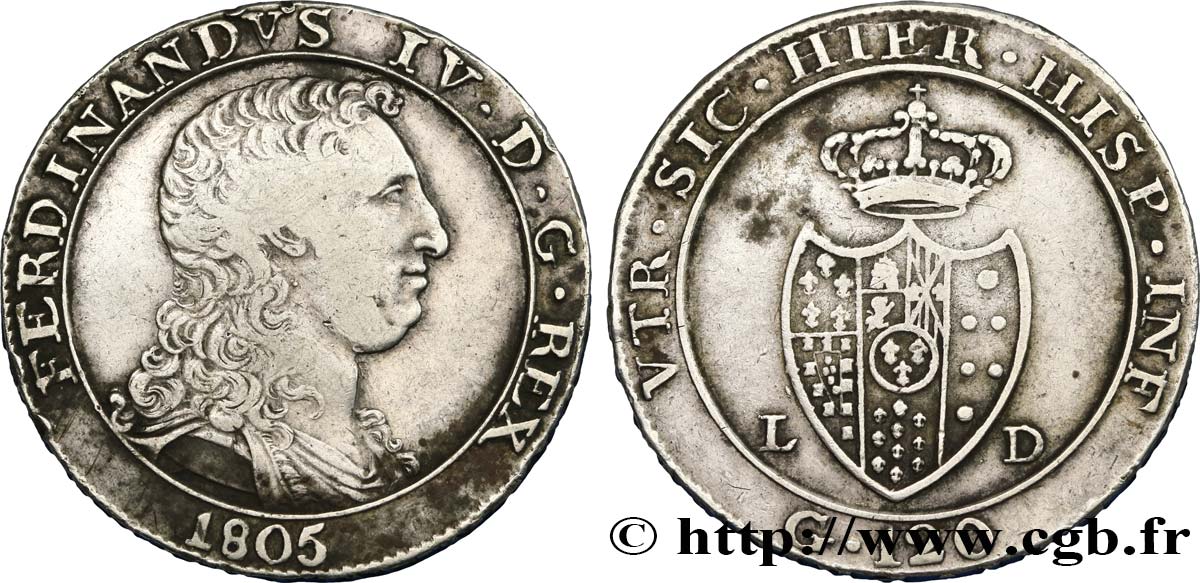 ITALY - KINGDOM OF NAPLES 1 Piastre de 120 Grana 1805  VF 