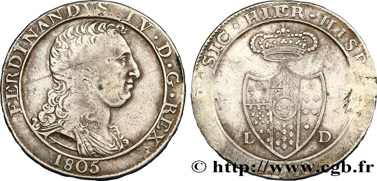 ITALY - KINGDOM OF NAPLES 1 Piastre de 120 Grana 1805  VF 