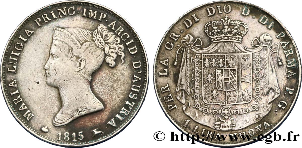 ITALY - PARMA AND PIACENZA 1 lira Marie-Louise, Duchesse de Parme 1815 Milan XF 