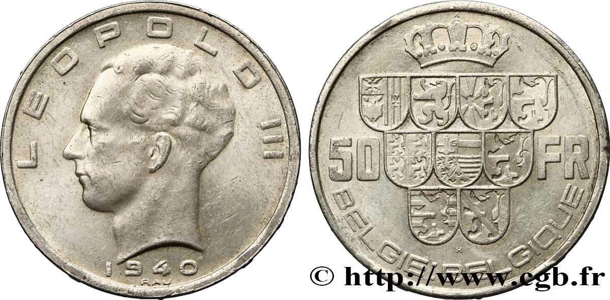 BELGIEN 50 Francs Léopold III légende Belgie-Belgique tranche position B 1940  VZ 