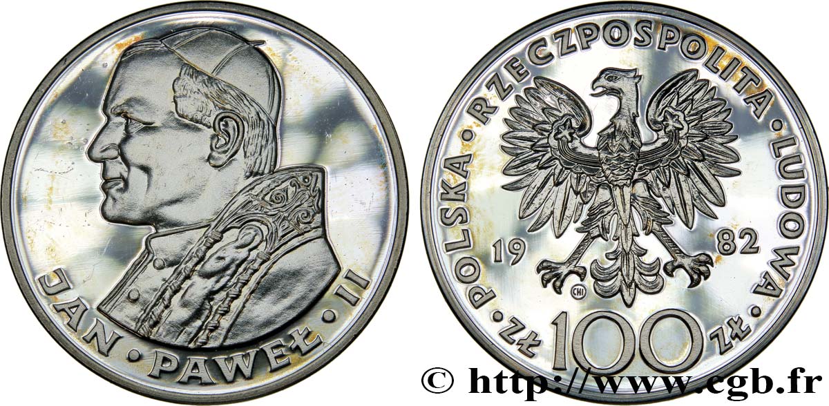 POLAND 100 Zlotych Proof visite du pape Jean-Paul II 1982  MS 