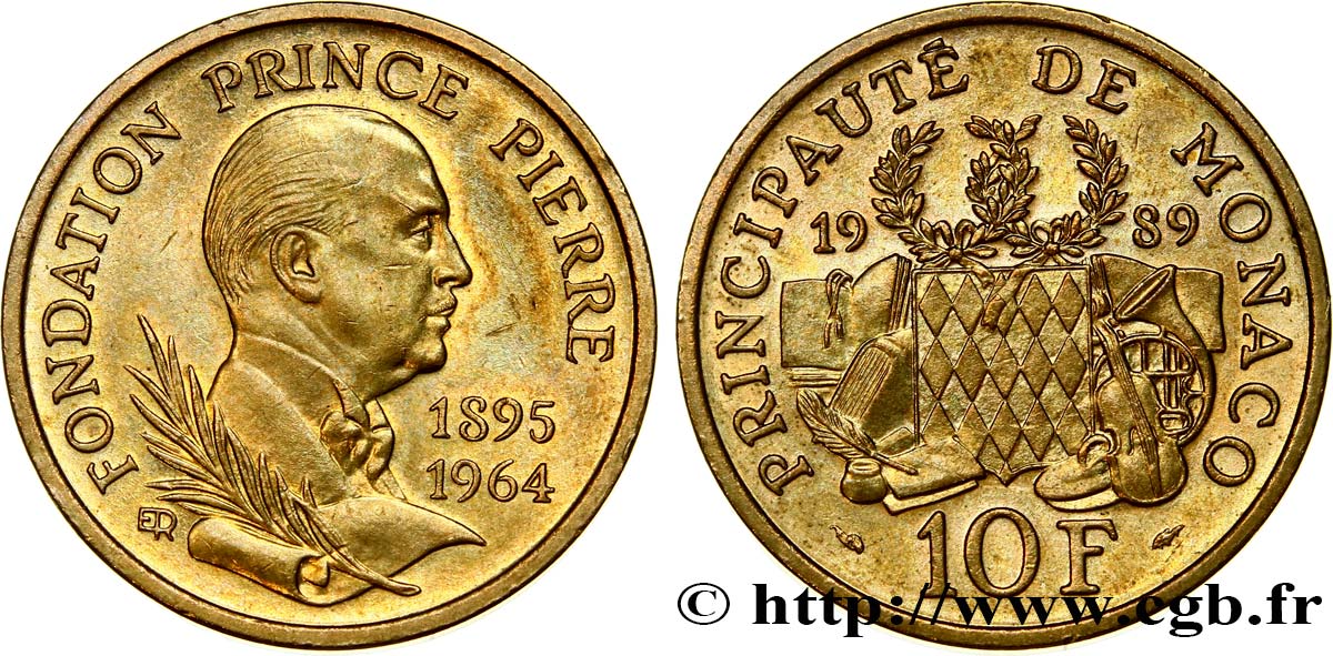 MONACO 10 Francs 25e anniversaire de la mort du prince Pierre 1989 Paris SPL 