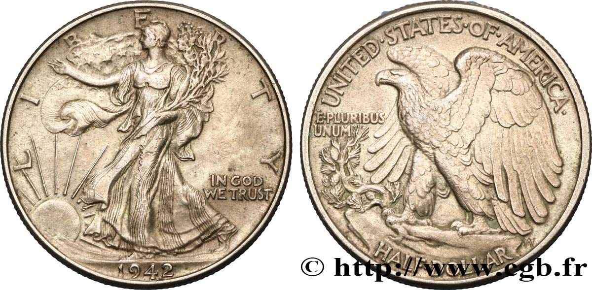 ESTADOS UNIDOS DE AMÉRICA 1/2 Dollar Walking Liberty 1942 Philadelphie MBC+ 
