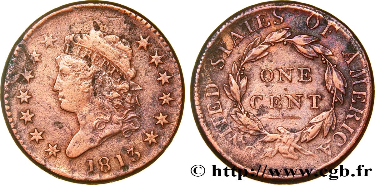 STATI UNITI D AMERICA 1 Cent “Classic Head” 1813 Philadelphie q.MB 