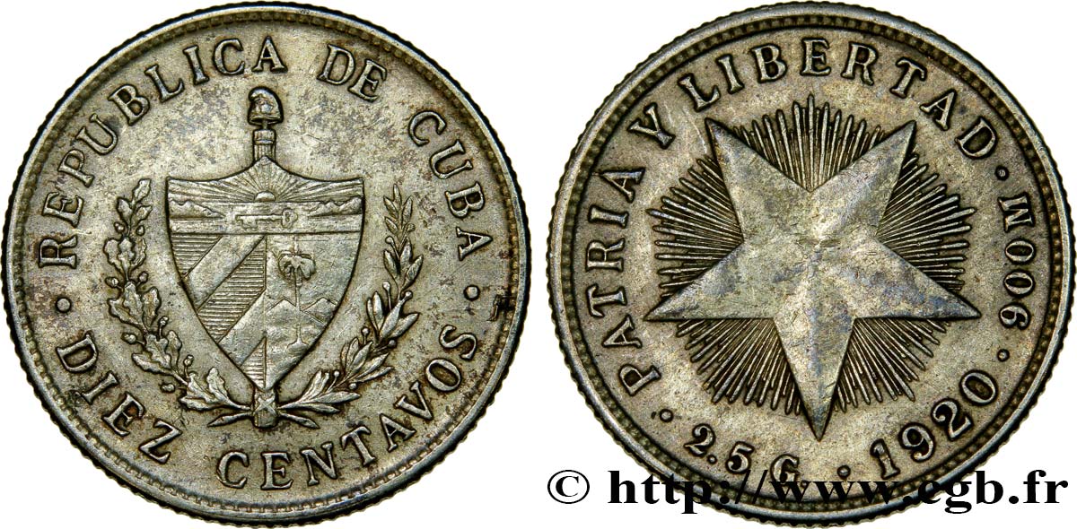 KUBA 10 Centavos 1920  fVZ 