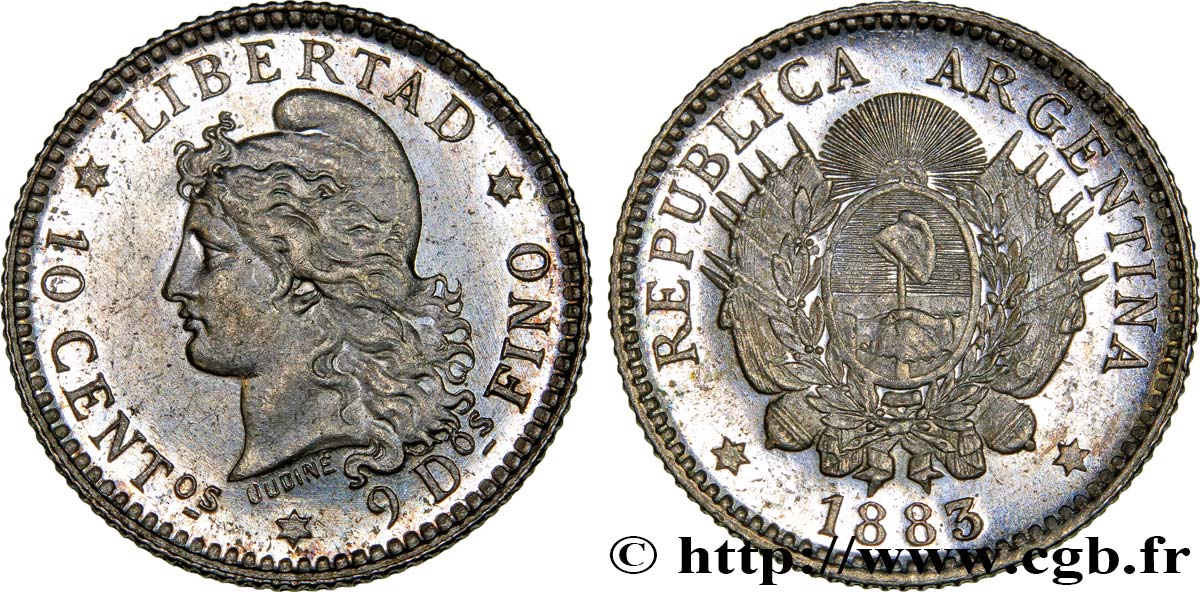 ARGENTINIEN 10 Centavos 1883  fST 
