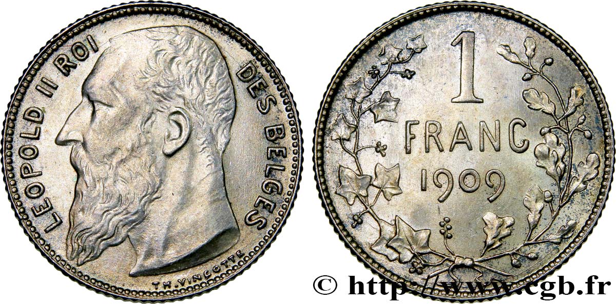 BELGIQUE 1 Franc Léopold II légende française 1909  SPL 