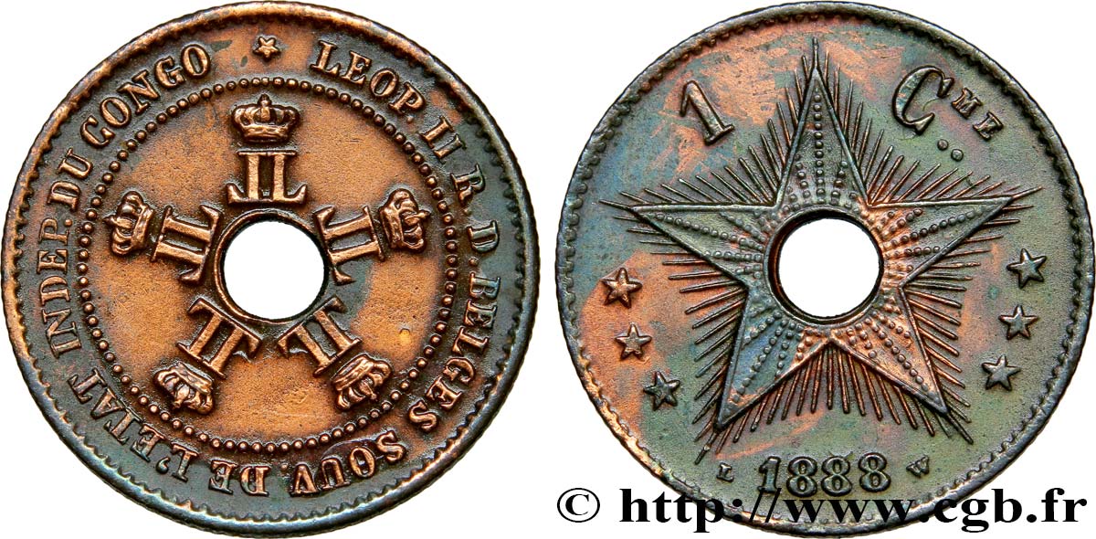 CONGO FREE STATE 10 Centimes 1888  XF 