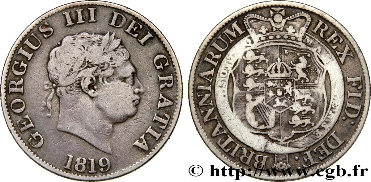 VEREINIGTEN KÖNIGREICH 1/2 Crown Georges III type à la petite tête 1819  S 
