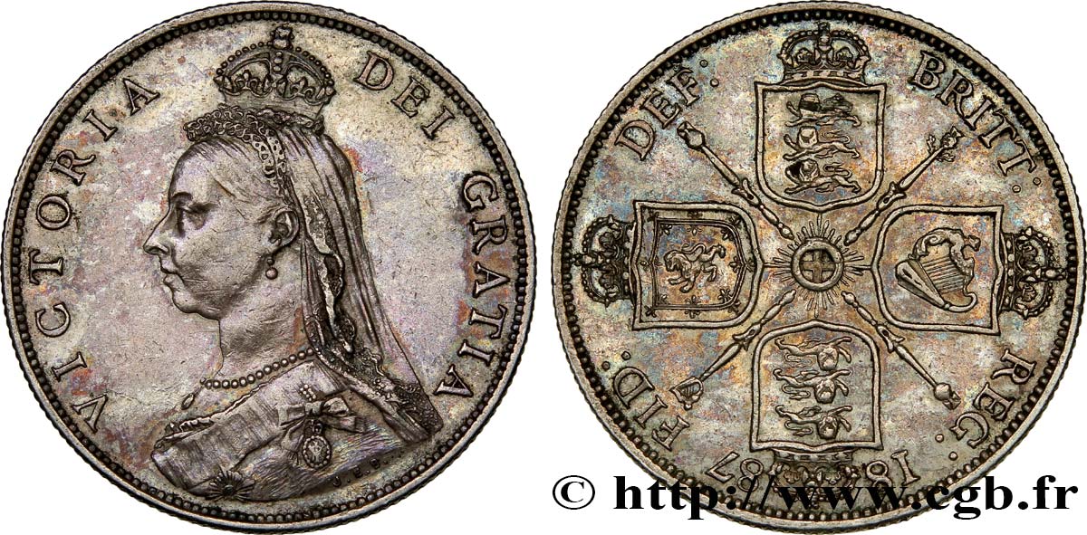 UNITED KINGDOM 1 Florin Victoria buste du jubilé 1887  AU 