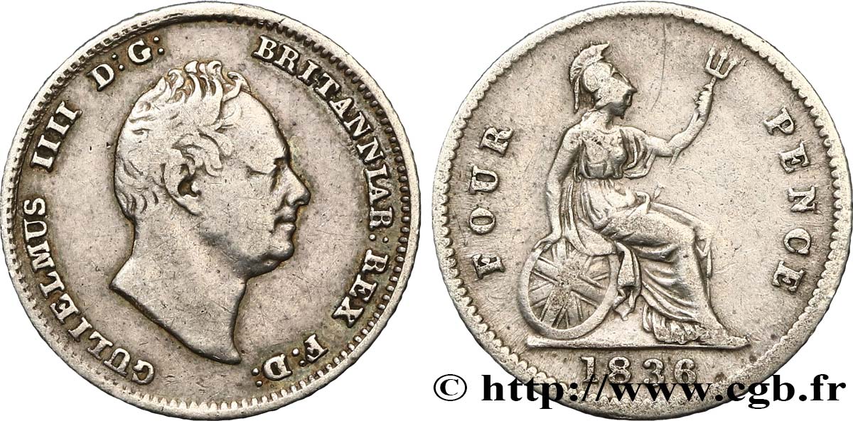 UNITED KINGDOM 4 Pence ou Groat Guillaume IV 1836  VF 