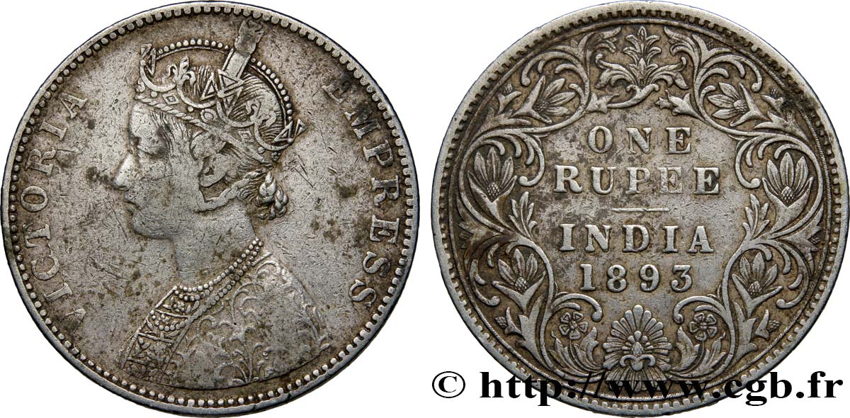 INDIA BRITÁNICA 1 Roupie (Rupee) Victoria 1893 Bombay BC 