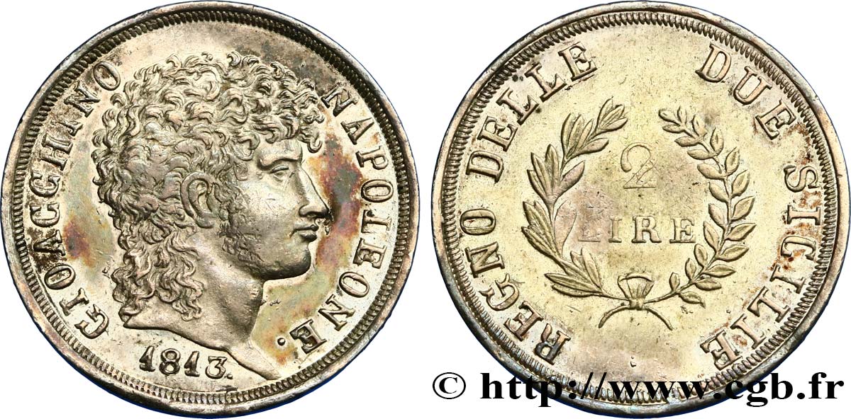ITALY - KINGDOM OF NAPLES - JOACHIM MURAT 2 Lire 1813 Naples AU/XF 