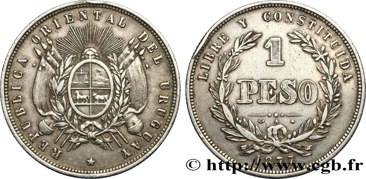 URUGUAY 1 Peso 1877 Paris TTB 