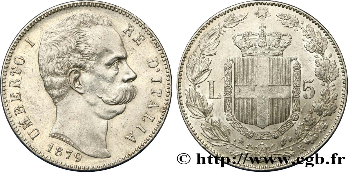 ITALY - KINGDOM OF ITALY - UMBERTO I 5 Lire 1879 Rome AU 